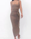 Mocha Ribbed Knit Belted Midi Dress