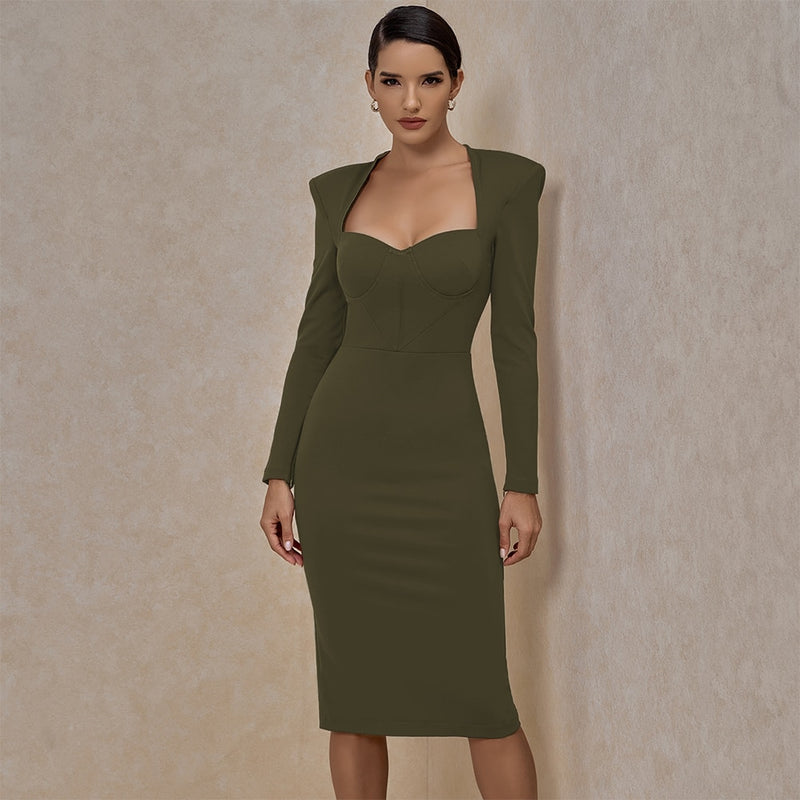 Crepe Sweetheart Long Sleeve BodyCon Dress