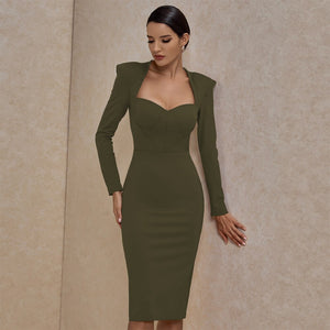 Crepe Sweetheart Long Sleeve BodyCon Dress