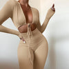 Tie Front Long Sleeve Jumpsuit