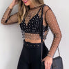 Transparent Beaded Long Sleeve Top