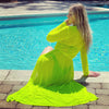 Neon Lime Sheer Mesh Long Sleeve Belted Cover Up