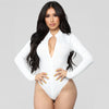 Ribbed Knit Long Sleeve Zipper Bodysuit