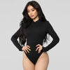 Ribbed Knit Long Sleeve Zipper Bodysuit