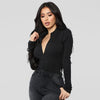 Ribbed Knit Long Sleeve Zipper Bodysuit