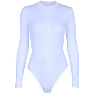 Ribbed Knit Long Sleeve Zipper Bodysuit