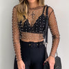 Transparent Beaded Long Sleeve Top