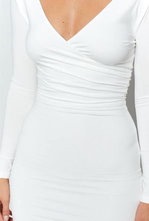 V Neck Ruched BodyCon Dress