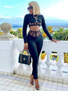 Mesh Long Sleeve Bandage Two Piece Set