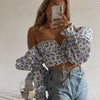 Blue Floral Print Tie Front Crop Top