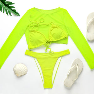 Neon Three Piece Swimsuit Bikini Set