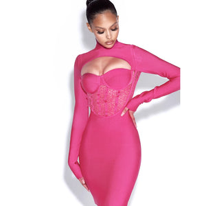 Rose Red Cut Out Bandage Dress