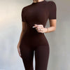 Solid Short Sleeve BodyCon Jumpsuit