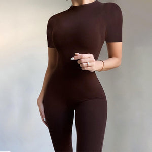 Solid Short Sleeve BodyCon Jumpsuit