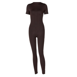 Solid Short Sleeve BodyCon Jumpsuit