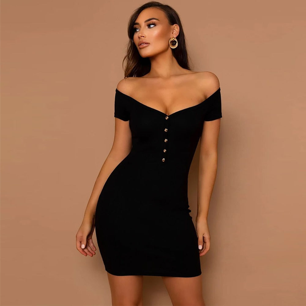 Black Off Shoulder Bodycon Dress