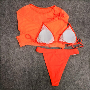 Neon Three Piece Swimsuit Bikini Set