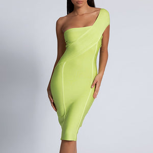 Neon One Shoulder Bandage Dress