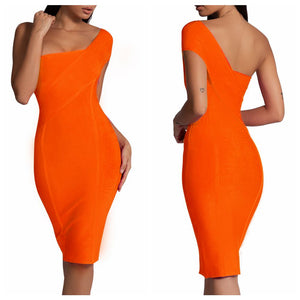 Neon One Shoulder Bandage Dress