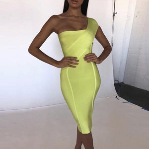 Neon One Shoulder Bandage Dress